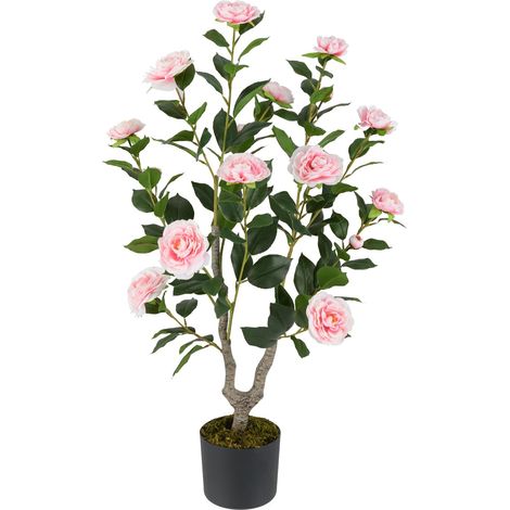 COSTWAY Albero di Camelia Artificiale 90 cm, Pianta Finta in Vaso con 16 Fiori Vivaci e 116 Foglie Vibranti, Pianta Decorativa per Soggiorno, Camera da Letto, Ufficio e Veranda (Rosa) (1/5)