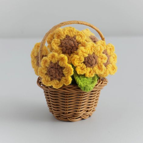 1 fleur artificielle au motif de tournesol au crochet, décoration de bureau ou murale, pour anniversaires, Fête des Mères, Saint-Valentin. (1/5)