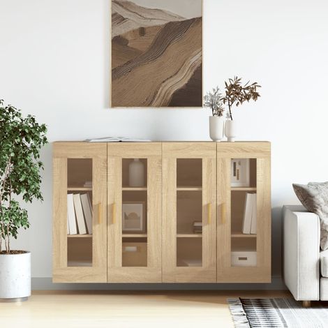 Lot de 2 Armoires murales modernes,Buffets hauts,Placards de Rangement suspendus chêne sonoma bois d'ingénierie -QS75597 (1/5)