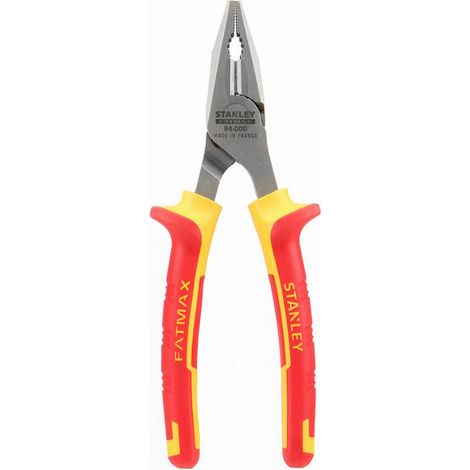 Stanley – Pince universelle isolée 1000V – Poignée bimatière certifiée 10 000V – Tête chromée inoxydable – Taillants trempés pour fils 200kg/mm² – 84002
