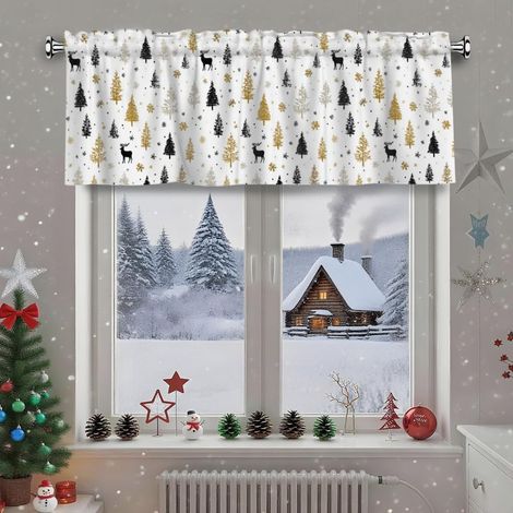 Rideaux à motif de neige, décoration intérieure, rideaux de Noël, décorations de cuisine pour les fêtes, décoration pour une fête de Noël - Style 4 - 45 x 140 cm