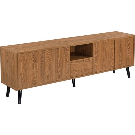 Mueble TV con almacenaje moderno 140 x 30 x 46 cm imitación madera oscura 030007761 (1/5)