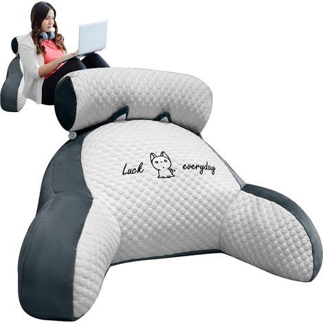 Coussin de lecture pour adultes 60 x 40 x 20 cm, extra large, 2 en 1, avec repose-nuque et coussin pour les accoudoirs, pour un confort optimal au dos, gris clair XL-AquaForge (1/5)