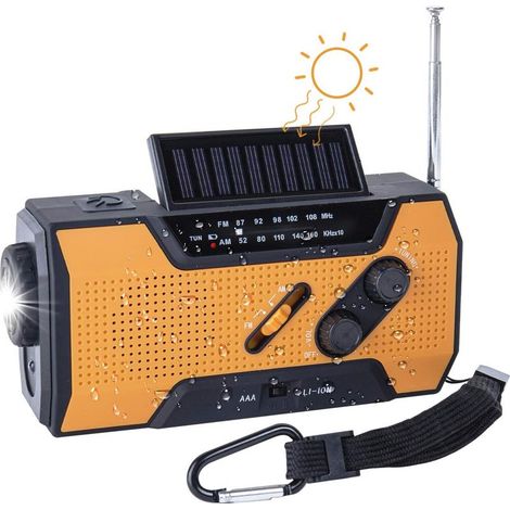(Orange)Radio d\'urgence à Manivelle FM AM, Radio de Nouveauté Extérieure Multifonction Portable Solaire avec 2000mAh comme Banque de Puissance/Lampe de Lecture à 4 LED/Lampe de Poche LED/Alarm (1/5)