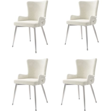 Esszimmerstuhl aus Samt, 4er-Set, Beige mit silberfarbenen Metallbeinen (1/5)
