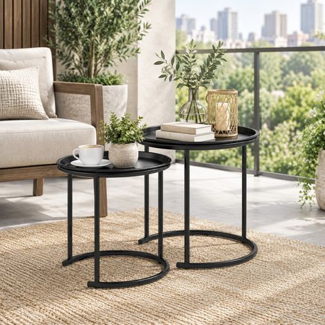 Tavolini da caffè rotondi impilabili, set da 2, acciaio nero, Ø43/35 cm OKMYHOME (1/5)