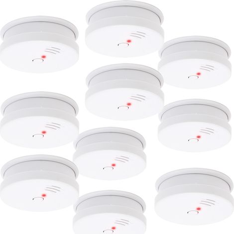 10x Rauchmelder mit 9V Batterie, Lange Lebensdauer, Lautstärke Alarm 85dB, Brandmelder kabellos, DIN EN 14604