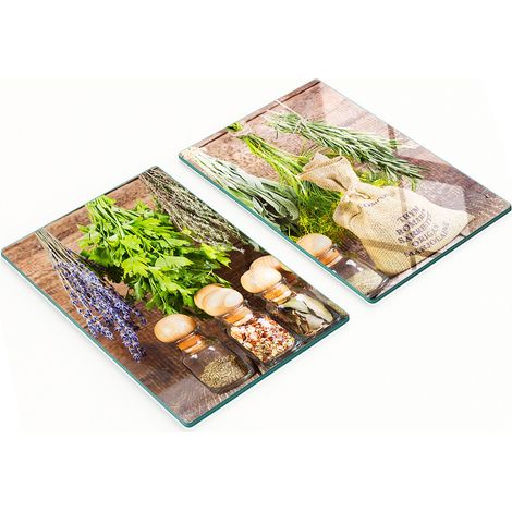 Tablas de servir de cristal para cocina con decoraci贸n de hierbas arom谩ticas (2 x 40 x 52 cm)