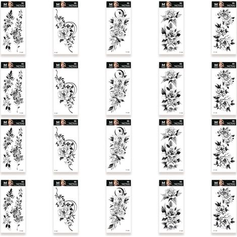 Tatouage Temporaire - Sticker Fleurs - Pour Adultes - 20 Feuilles (1/5)