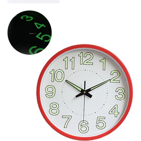 Horloge murale lumineuse de 30 cm (12 pouces), horloge à quartz ronde minimaliste pour chambre et salon, rouge (1/5)