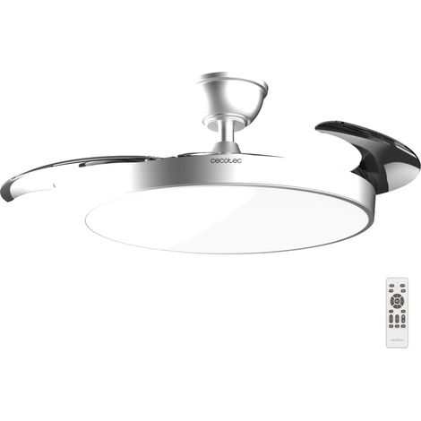 Ventilateur de Plafond avec Lumière et Pales Rétractables Aero 300 Air Invisible Silver. 30W, Moteur DC, Télécommande, 6 Vitesses, Minuterie 4h, Fonction Winter-Summer