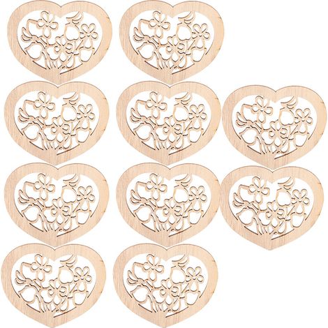 10 pièces Cœurs Ajourés en Bois pour Décoration Mariage et Maison - Artisanat Créatif (Modèle 5) (1/5)