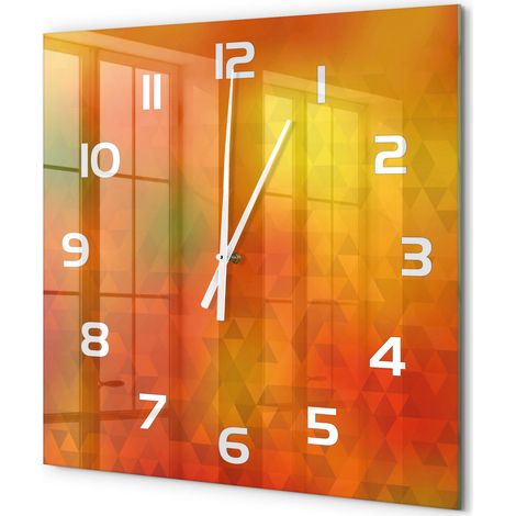 Grande Horloge Murale Carrée Décorative Design Artistique Verre Trempé Salon Triangles d'abstraction 60x60 cm (1/5)