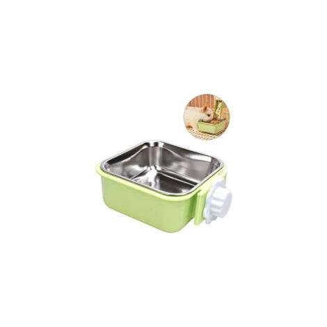 Hängender Haustierkäfignapf, abnehmbarer 2-in-1-Wassernapf aus Edelstahl für Hunde, Welpen, Katzen, Kaninchen, Meerschweinchen, Igel und Vögel (Grün) - Crezuo (1/4)