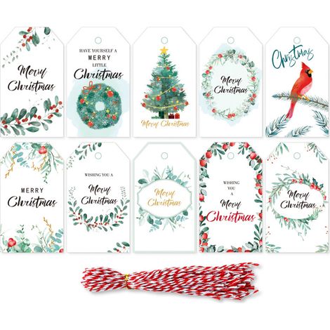 Etiquette De Noël - Ornements Accrochables Avec Corde - Pour Arbre De Noël, Chaussures De Noël, Fenêtres Et Portes - Lot De 24 (1/5)