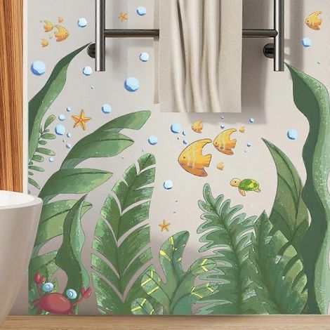 Décoration murale sous-marine : algues, poissons tropicaux, stickers muraux pour chambre d'enfant et salle de bain (1/5)