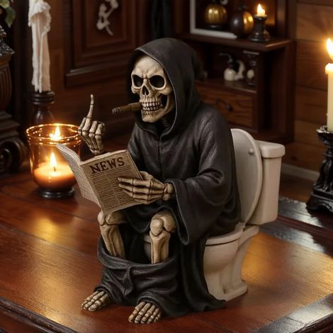 Figurine squelette Faucheuse en résine avec crâne, décoration Halloween pour table, cheminée, maison hantée et soirée festive