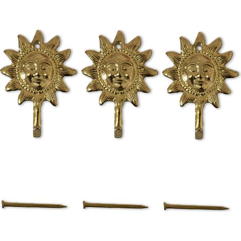 Lupia - Kit 3 Ganci SOLE ORO per Quadri, Specchiere e Cornici, Metallo Dorato, Finitura Artistica, Adatti a tutti gli ambienti, Chiodini per Fissaggio inclusi, Dimensioni 4,0x2,8 cm (1/3)
