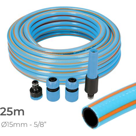 KIT MANGUERA JARDIN PROFESIONAL INTERIOR Ø15mm EXTERIOR Ø20mm (5/8) 25m CON ACCESORIOS PVC EDM