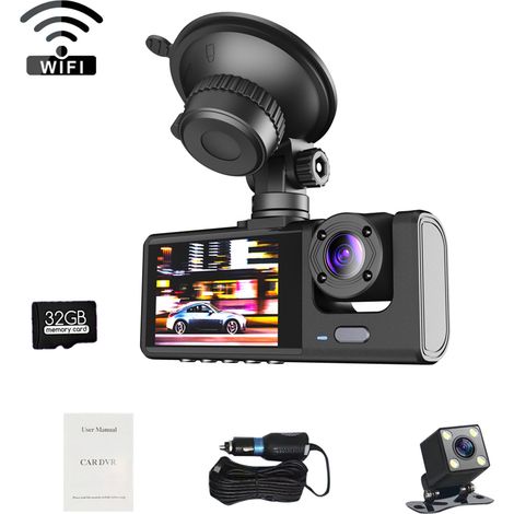 Caméra embarquée DVR 1080p avec caméras avant et arrière, écran 2 pouces, vision nocturne, enregistrement circulaire, verrouillage à une touche, version standard avec carte mémoire 32 Go (1/5)