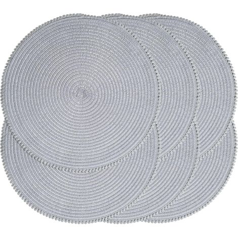 Napperon tressé rond de 38 cm pour table à manger en set de 6 en matériau naturel tissé résistant à la chaleur (B Gris clair)'B Gris Clair. 6 PCS'B Gris Clair.'6 PCS (1/5)