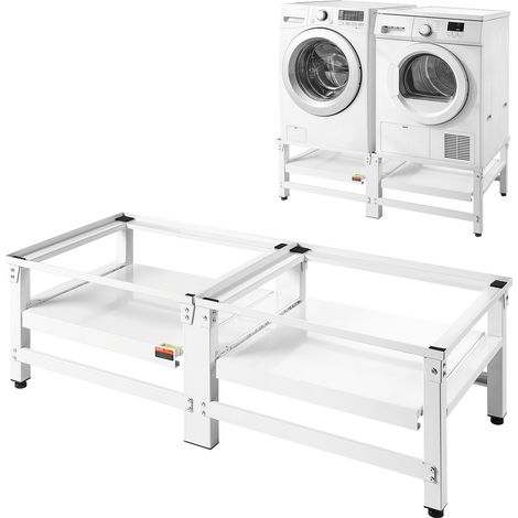Socle Lave Linge Hauteur 37 cm Support Machine à Laver Charge 318 kg Rehausseur à Plateau Coulissant pour Sèche-linge Réfrigérateur Compact, Acier Robuste, Pieds Antidérapants, Blanc, Lot de 2 (1/5)