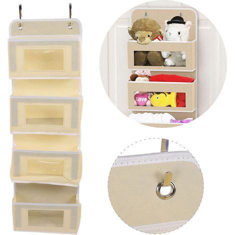 Mehrlagiger Hänge-Kleiderschrankorganizer, hohe Tragkraft, aus Vliesstoff, zum Aufhängen an der Tür, mit 2 Haken, khakifarben, 4 Fächer (1/5)