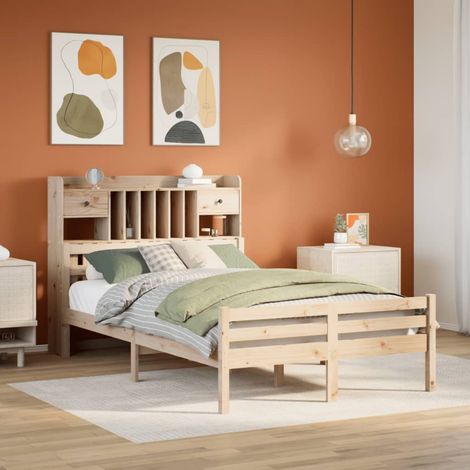 Lit bibliothèque sans matelas 135x190 cm bois de pin massif