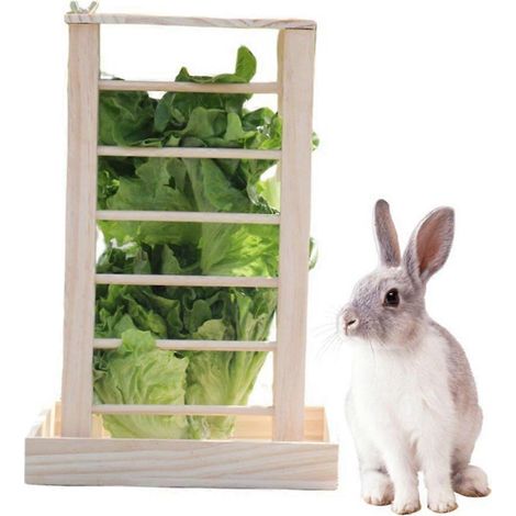 Distributeur de nourriture pour animaux de compagnie pratique en bois, râtelier à foin pour lapins, adapté aux espaces réservés aux animaux domestiques. (1/4)