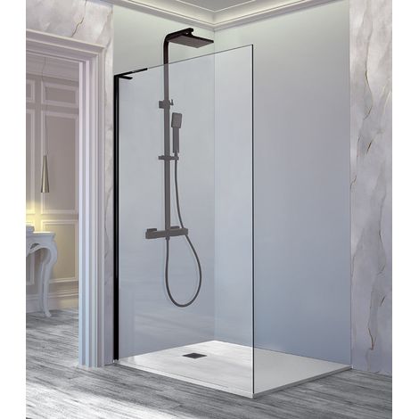 KASSANDRA FR703 FRESH Mampara Fijo Ducha Vidrio Transparente Negro Mate - Medida: 90 cm - Versión: Izquierda - ref: FR7030518I195089