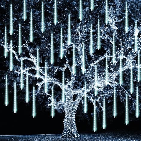 Guirlande lumineuse extérieure effet pluie de météores, 864 LED, 30 cm, 24 tubes, étanche, avec prise, décoration lumineuse de Noël effet glaçons et neige. (1/5)