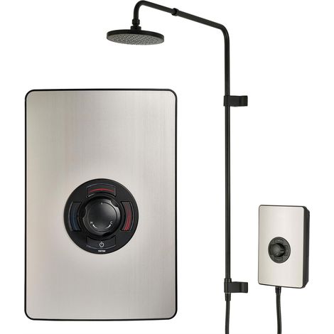 Triton UniQ Aspirante Nickel Effect Electric Shower 9.5kW Rainshower Head (1/5)