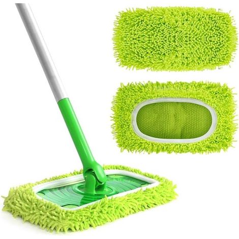 2 lingettes réutilisables en microfibre pour Swiffer Wetjet, lavables, de rechange, pour balai Swiffer Sweeper, 25 x 11 cm, couleur végétale (1/5)