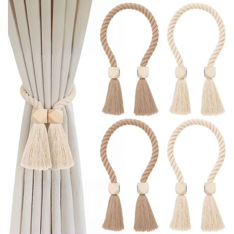 Lot de 4 Embrasse Rideau, Attache Rideau sans Percage, Embrasse pour Rideaux Magnétiques, Accroche Rideau en Coton tissé à la Main (1/5)