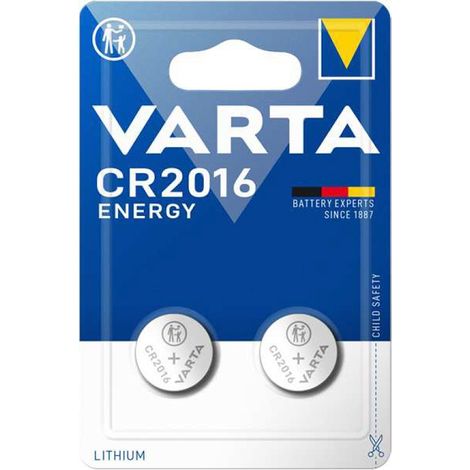 Blister 2 Pilas de botón de litio Varta CR2016 3V 90 mAh en acero