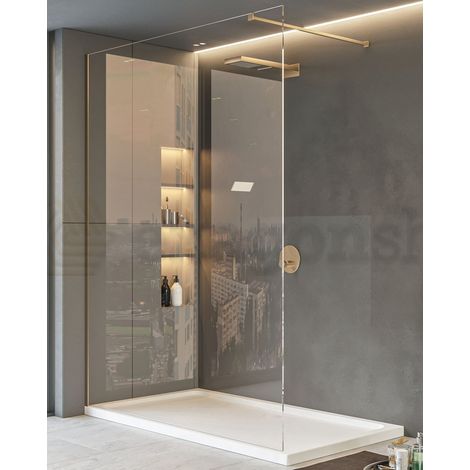 Walk in parete doccia fissa 100 cm vetro trasparente 8 mm H 200 cm oro (1/5)