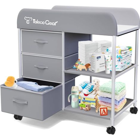 Table à langer, table à langer portable, commode à langer avec tapis imperméable, commode avec 3 paniers de rangement, organisateur mobile de chambre d'enfant pour nouveau-né (1/5)