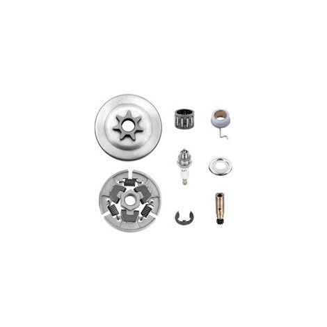 3/8"-7T Kettenrad-Kupplungstrommel-Kit für Stihl 017 018 MS170 MS180 021 023 025 MS210 MS230 MS250, Kettenrad + Kupplungstrommel + Kettenradlager + Unterlegscheibe + E-Clip + Zündkerze