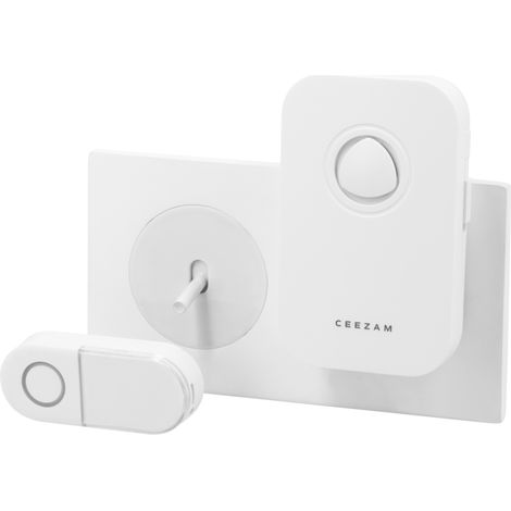 Sonnette sans fil sur secteur – Carillon 80 dB, 38 mélodies, volume 3 niveaux, bouton poussoir étanche IP44, blanc, portée jusqu'à 100m. - CEEZAM (1/5)