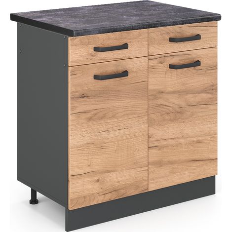 Küchenunterschrank R-Line, Goldkraft Eiche, 80 cm , AP Anthrazit, Vicco