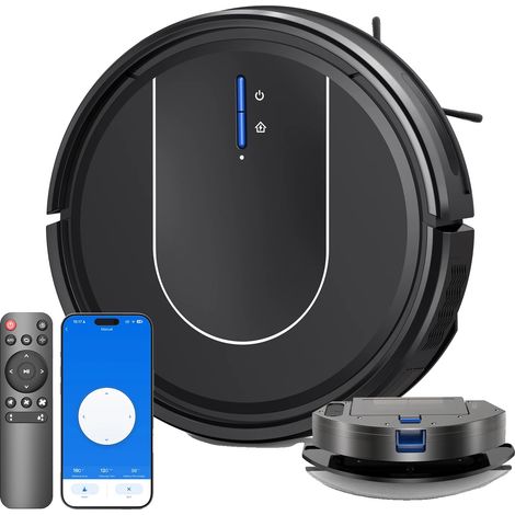 Robot aspirador, potente succión de 5000 Pa, recarga automática, color negro, enchufe europeo de 220 V-240 V. (1/2)