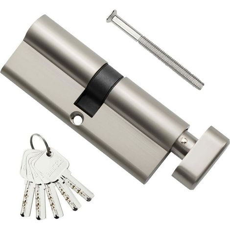 Cilindro de latón estilo europeo de 40 dientes/40 mm, cerradura de cilindro con llave de 80 mm y 3 llaves horizontales de latón, resistente a ganzúas, taladros y golpes, níquel satinado. (1/4)