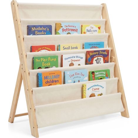 Relaxdays Children’s Bookcase, Wood, 6 fabric compartments, HxWxD: 80 x 75 x 30 cm, children’s shelving, white/natural (1/5)