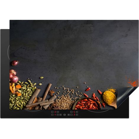 Induction Hob Protector Herbs - Food - Spices - Black - Paprika - Cinnamon 75x52 cm