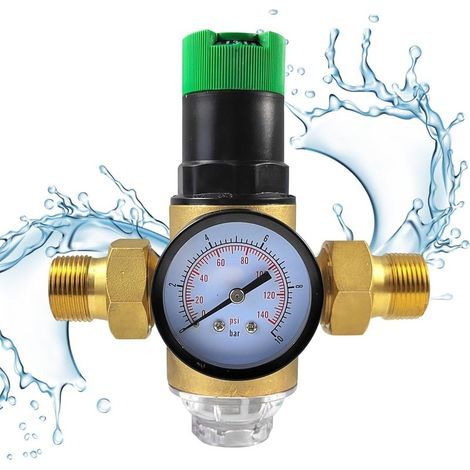 3/4 Pouce Ajustable Reducteur de Pression Eau, DN 20 Laiton épaissi Limiteur de Pression, Réducteur de Pression Eau Avec Filtre et Manomètre, Applicable à La Maison, Le Bâtiment, L'usine (1/5)