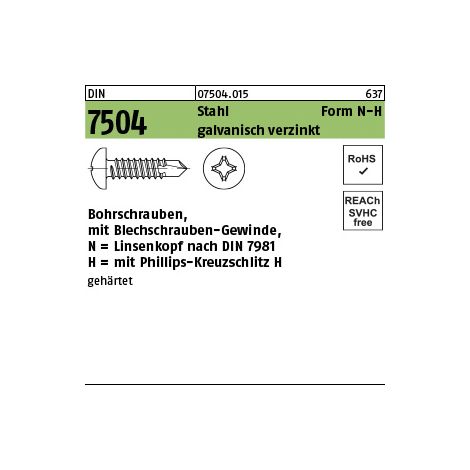DIN 7504-N/ISO 15481 Form M Linsenkopf-Bohrschraube VG 6,3x38 Stahl galvanisch verzinkt PH 500 Stk (1/3)