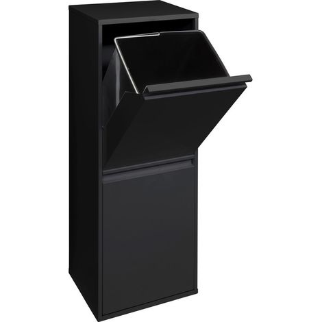Arregui – Poubelle de tri sélectif 2 compartiments 34L – Acier noir avec 2 seaux amovibles – Système d’ouverture basculant – CR206B (1/4)