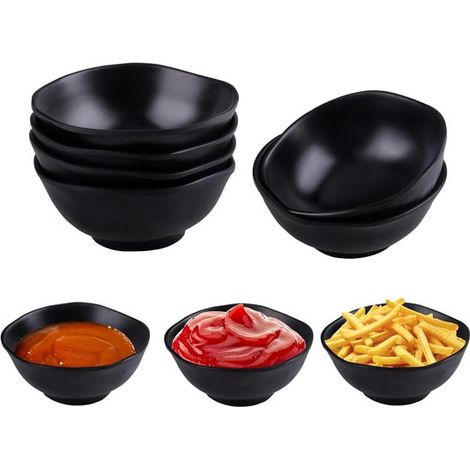 Juego de 6 cuencos pequeños para niños: cuencos de plástico reutilizables para sopa, desayuno, ideales para muesli y salsas - color negro. (1/5)