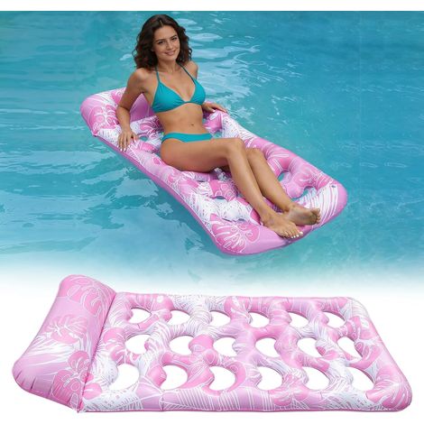Radeau de piscine gonflable - Matelas gonflable pour piscine - Rose - Avec appui-tête - Pour adulte - Pour piscine, lac et plage (1/5)