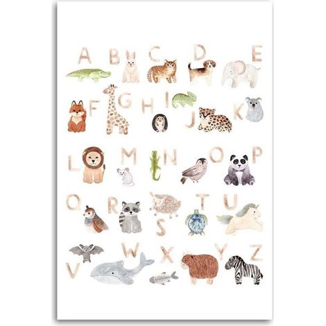 Tableau sur toile Alphabet Enfants Animaux Coloré 40x60 (1/5)